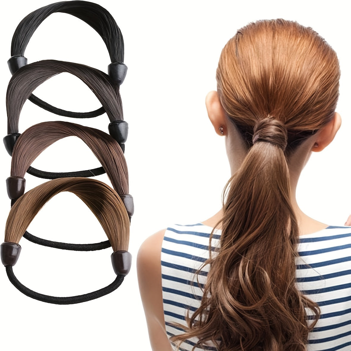 4pcs Wig Hair Tie Synthetic Hair Elastic Ponytail Holder Hair Accessories