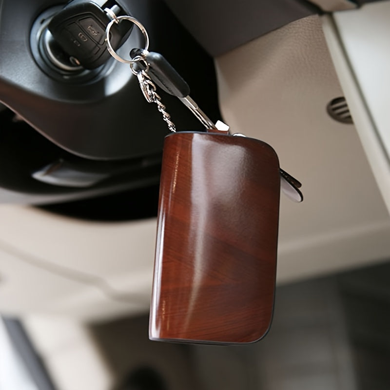 Leather Remote Car Key Case and Keychain Holder with Zipper Bag