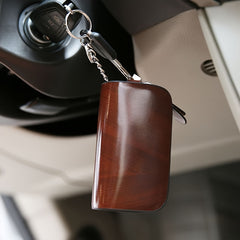 Leather Remote Car Key Case and Keychain Holder with Zipper Bag
