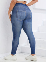  Denim Print High Waist Leggings Women's Plus Basic Leggings