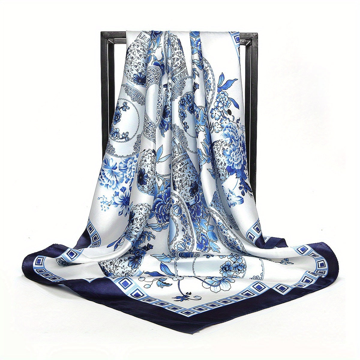 Silk Large Square Scarf Flower Printed Shawl Wrap Soft Comfortable Headscarf
