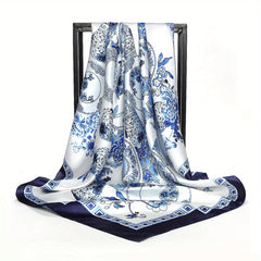 Silk Large Square Scarf Flower Printed Shawl Wrap Soft Comfortable Headscarf
