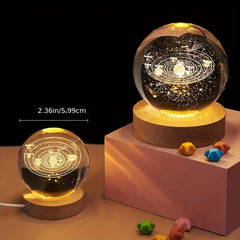 3D Solar System Crystal Ball Night Lamp with LED Base