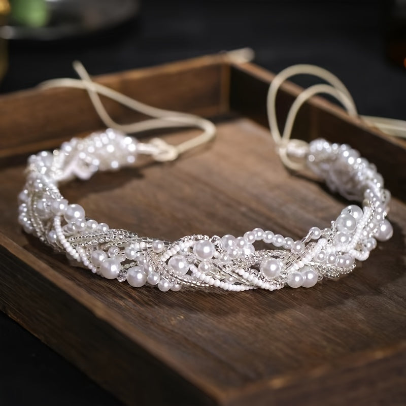 Bride Faux Pearl Hairband Crystal Headband Wedding Headdress Hair Accessories