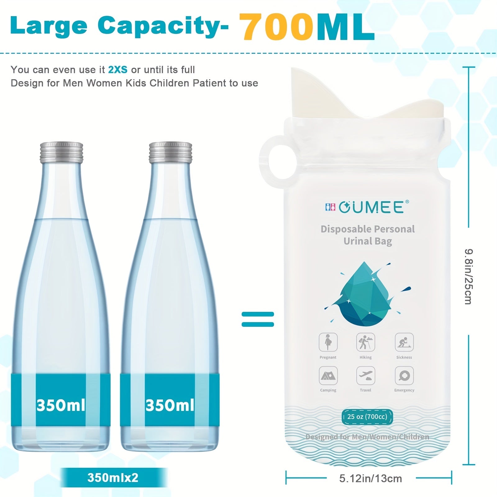 Emergency Disposable Urinal Bags 700ML Camping Pee Bags Unisex Urine Bag