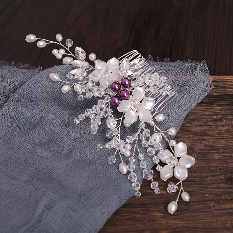Silver Rhinestone Bridal Hair Comb with Opal Hair Accessories
