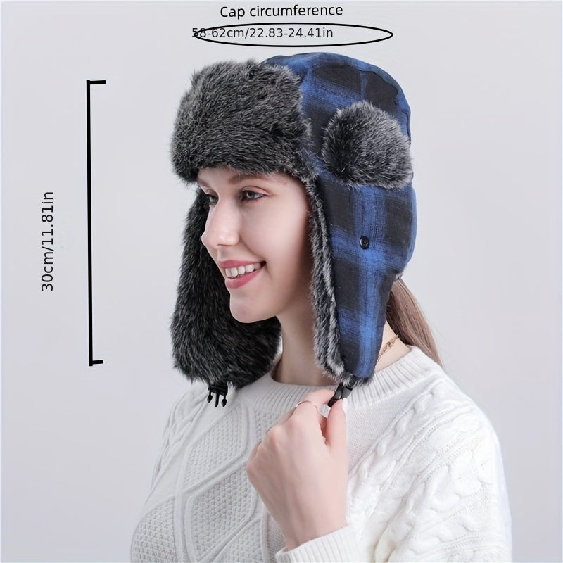 Warm Plaid Ear Protection Hat for Men and Women