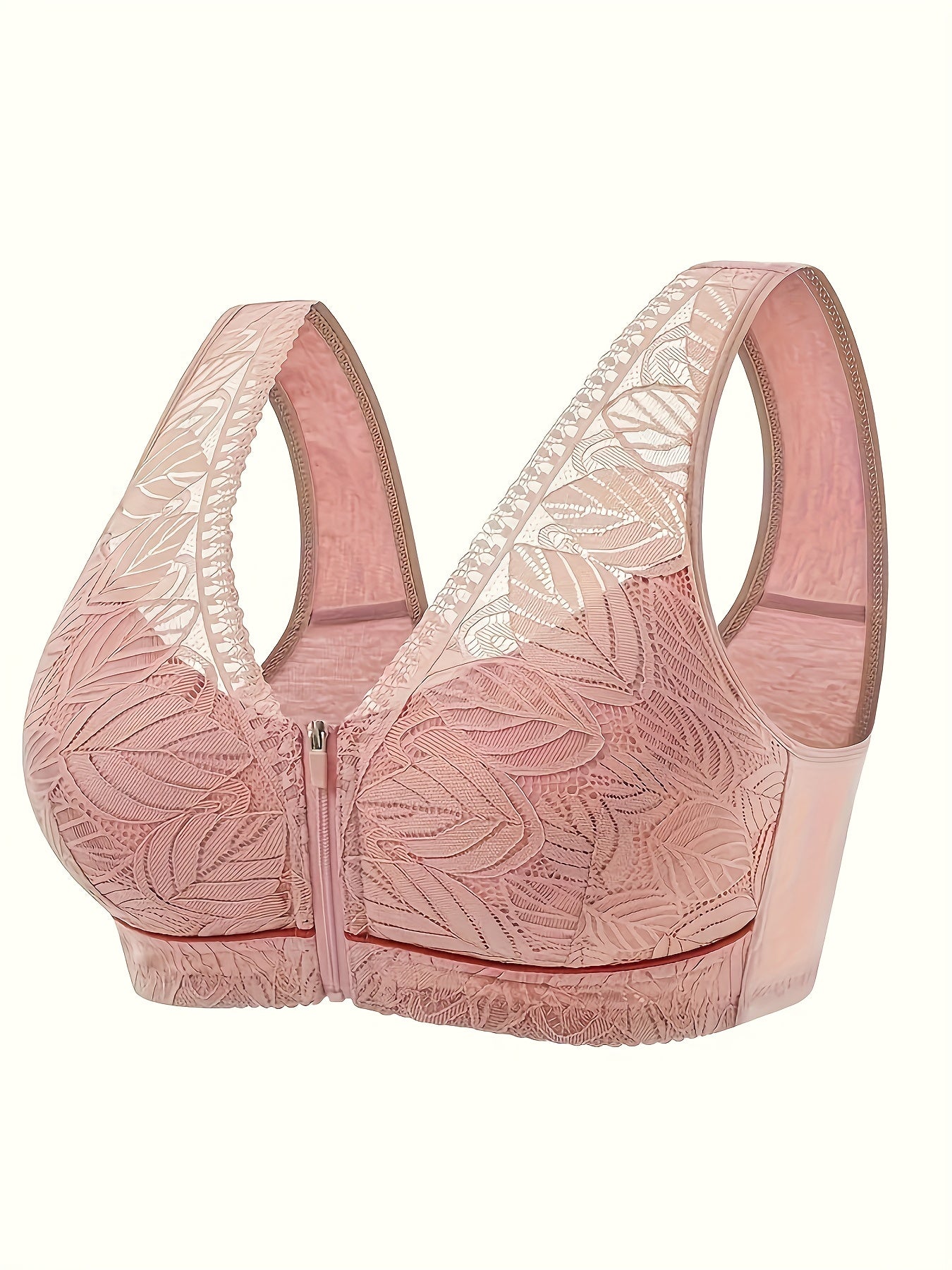 Contrast Lace Wireless Bra Zipper Straps Lingerie