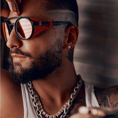 Vintage Round Frame Punk Steam Leather Sunglasses