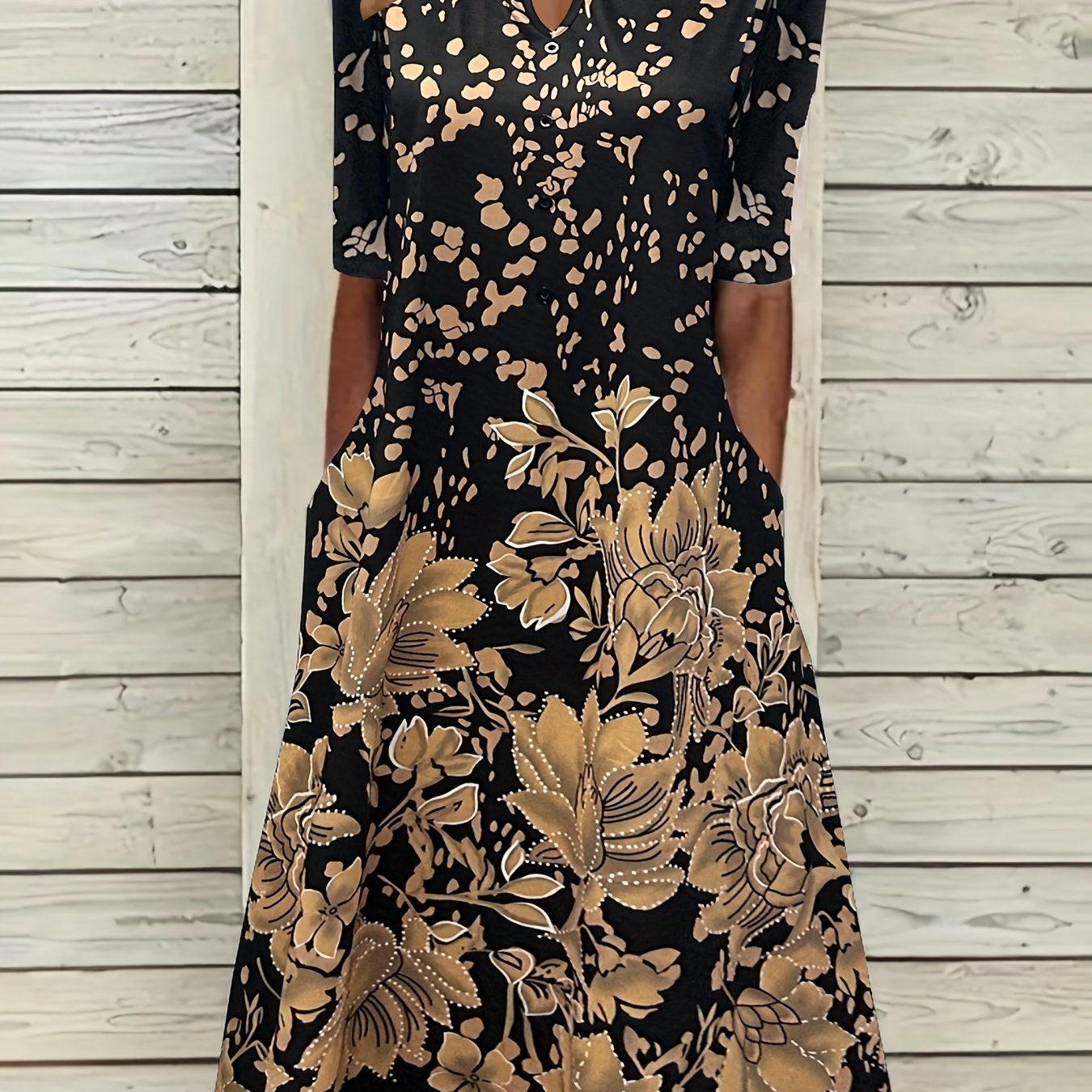 Floral Print Button Decor Plus Size Casual Dress