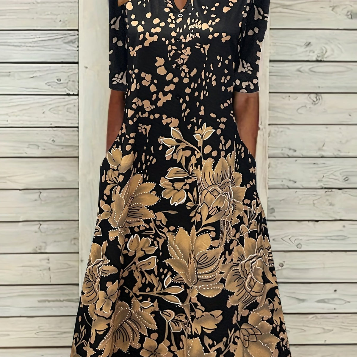 Floral Print Button Decor Plus Size Casual Dress