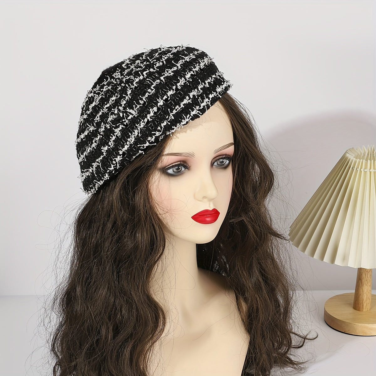 Double Hollow Out Beret Plaid Knitted Painter Cap Octagonal Hat Pumpkin Hat