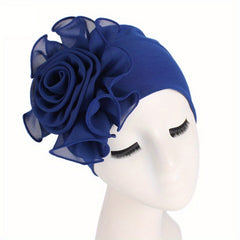 Lace Plate Flower Turban Cap Elastic Head Wrap Solid Bonnet Head Scarf Women