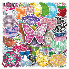50pcs Disco Party Cartoon Graffiti Stickers Love & Peace Theme for Water Bottles