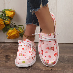Women's Heart Skate Shoes Dwarf Pattern Flat Canvas Shoes
