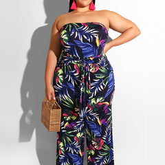  Tropical Print Strapless Jumpsuit