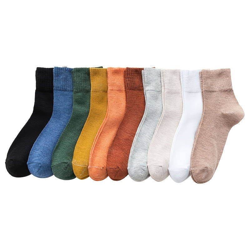 10 Pairs Women's Breathable Mid Tube Socks Solid Color Stockings