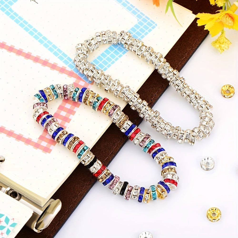 100 Round Rhinestone Spacing Beads 6mm 8mm Crystal Loose Beads Set