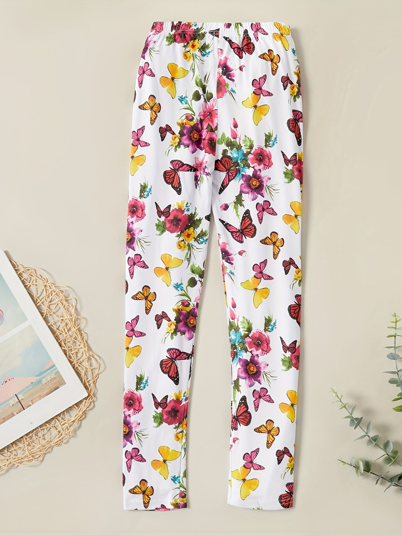 Kid Girl Butterfly Print Silk Leggings for Summer