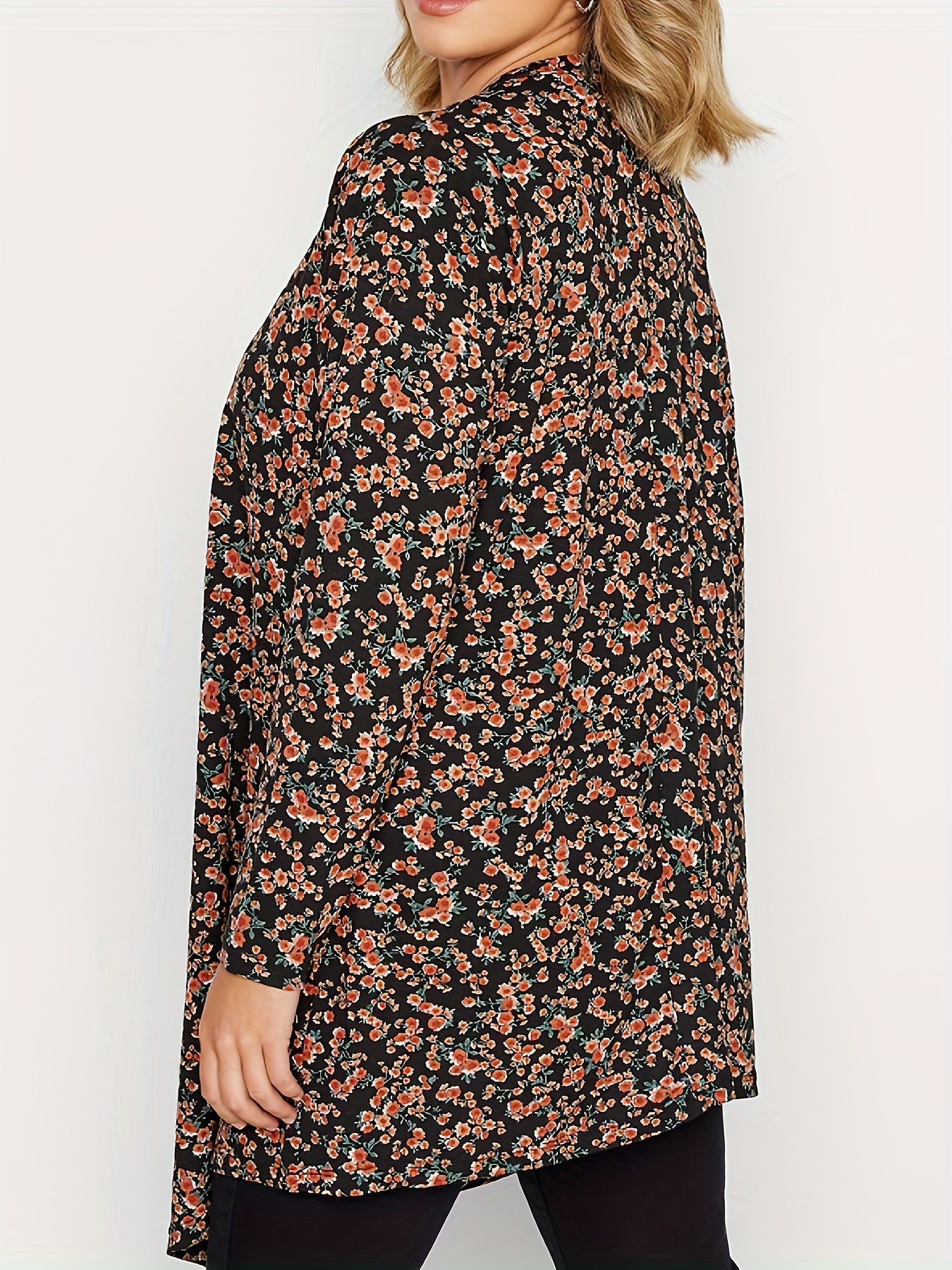  Ditsy Print Long Sleeve Open Front Cardigan