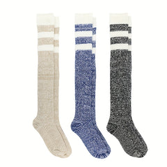 3 Pairs Striped Calf Socks College Style Warm Knee High Socks Women's