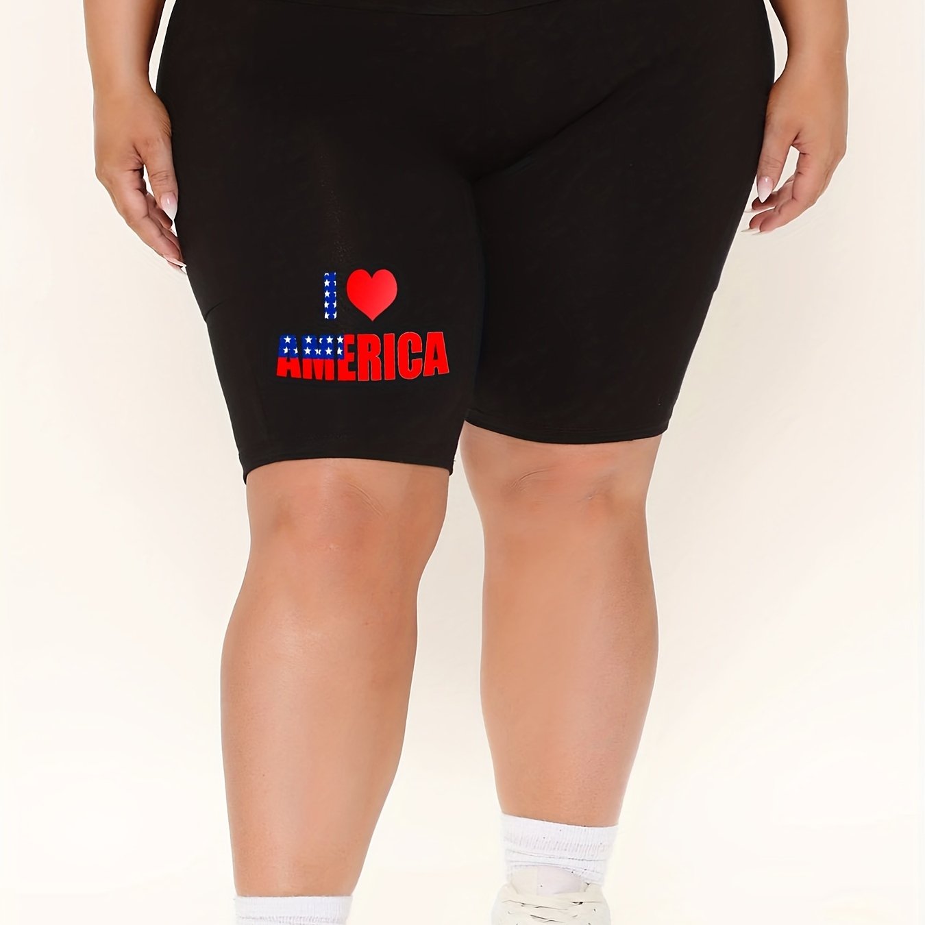  Flag Print High Rise Biker Shorts