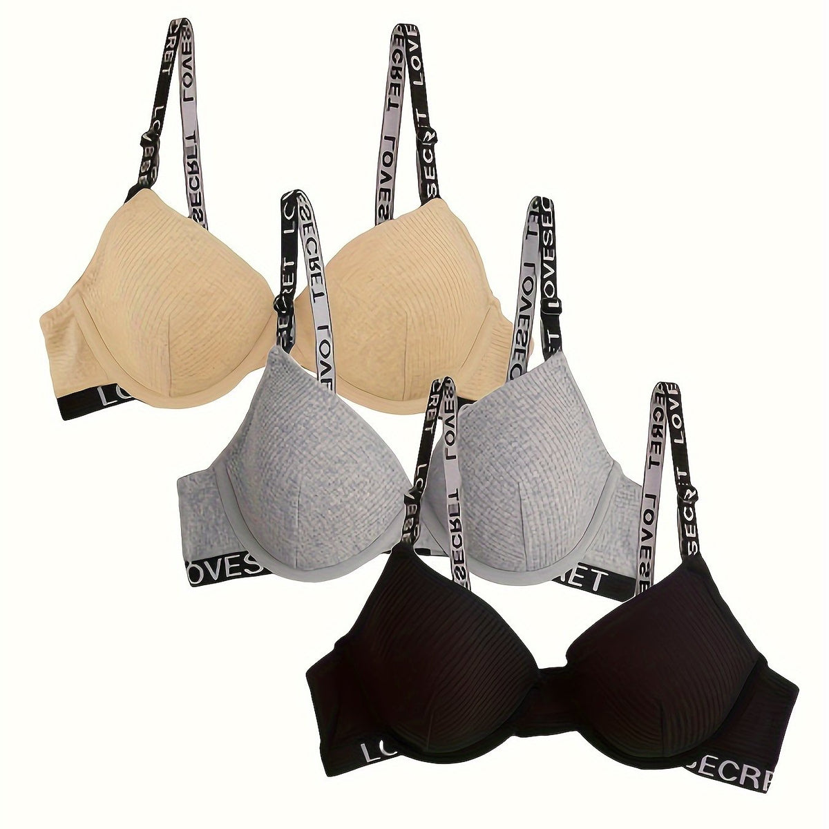 3pcs Letter Print Push Up Bras Comfortable Intimates Bra