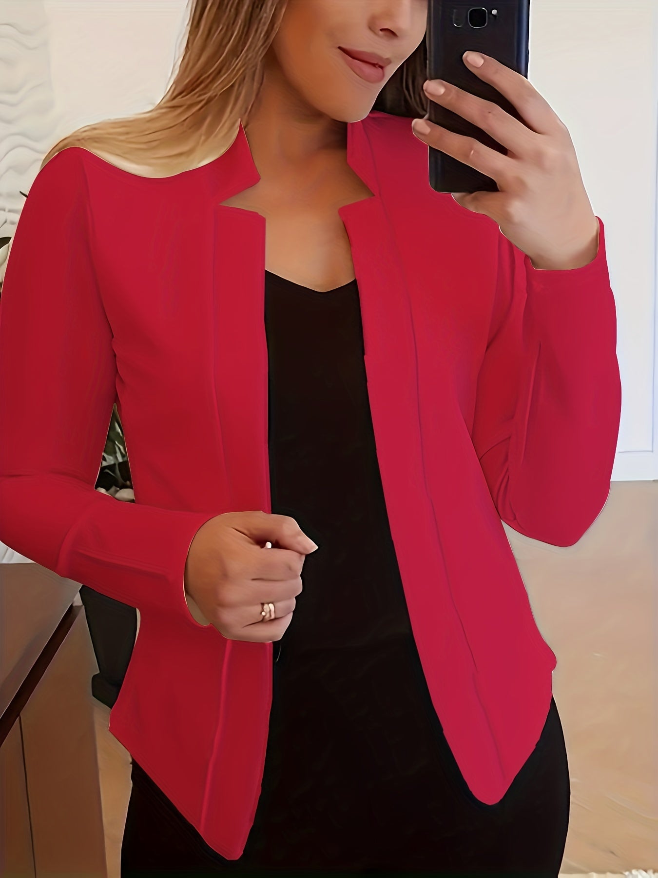  Blazer Women's Plus Solid Split Lapel Collar Open Front