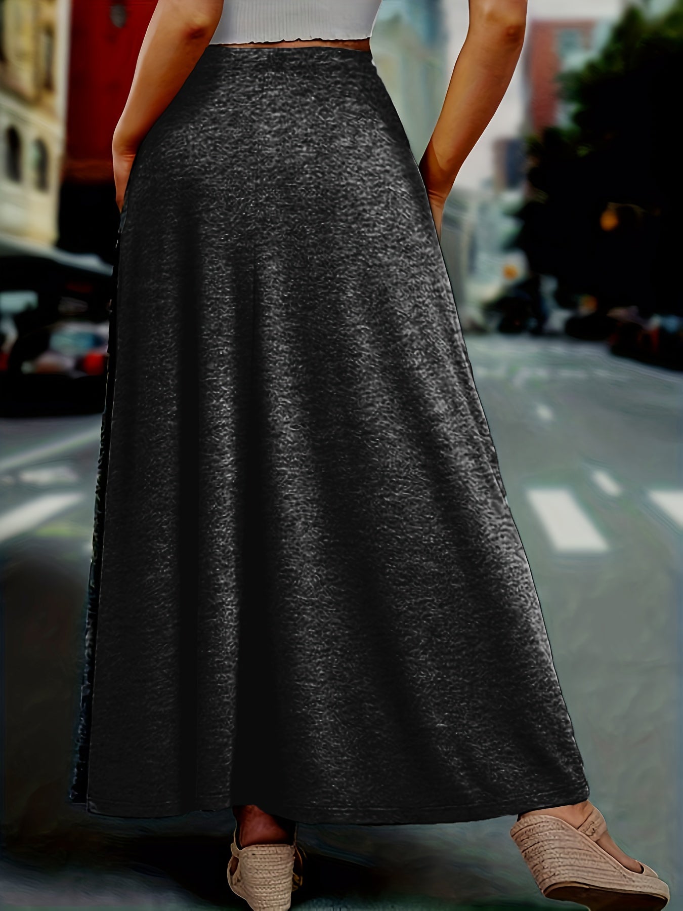  Solid Drawstring High Rise Maxi Skirt