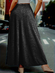  Solid Drawstring High Rise Maxi Skirt