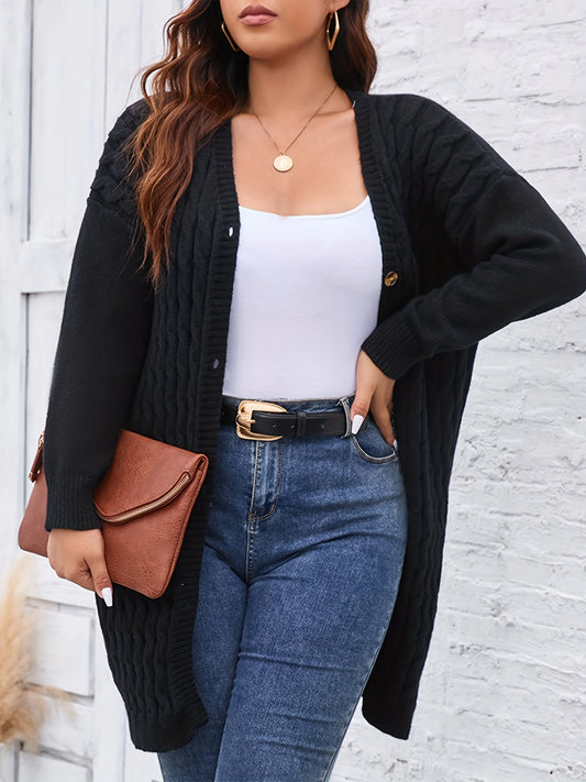  Casual Cardigan Women's Plus Twist Knitted Long Sleeve Button Up