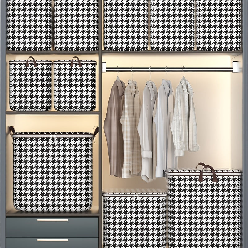 Large Capacity Houndstooth Print Bag Dustproof Zipper Organizer