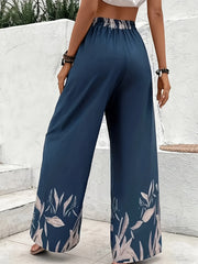 Women's Plus Floral Print Drawstring Elastic High Rise Wide Leg Trousers