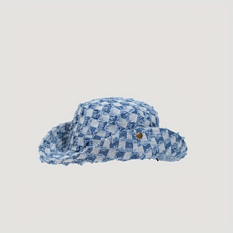 Checkerboard Denim Fisherman Hat Spring Summer Sunshade All-match Basin Hat Men