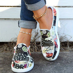Women's Floral Print Slip-On Canvas Shoes Lightweight Casual Flats
