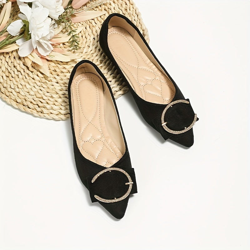 Women's Pointed Toe Flat Shoes with Buckle Decor Soft Sole