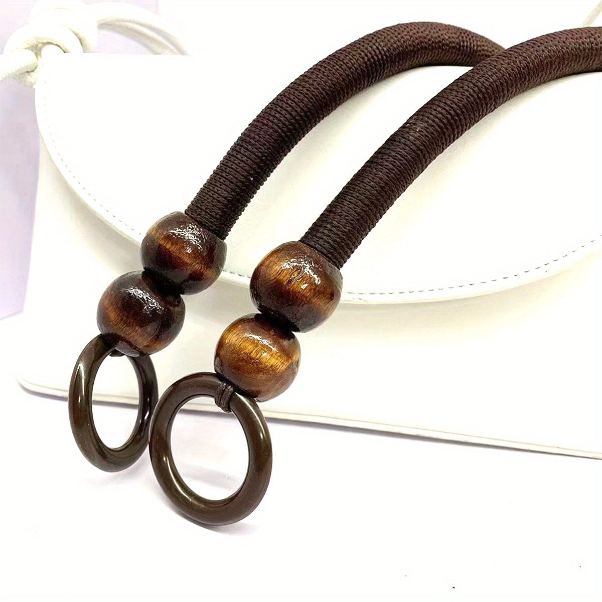 Vintage Woven Wood Beads DIY Handbag Handle Nylon Rope Wood Beads Beaded Handle