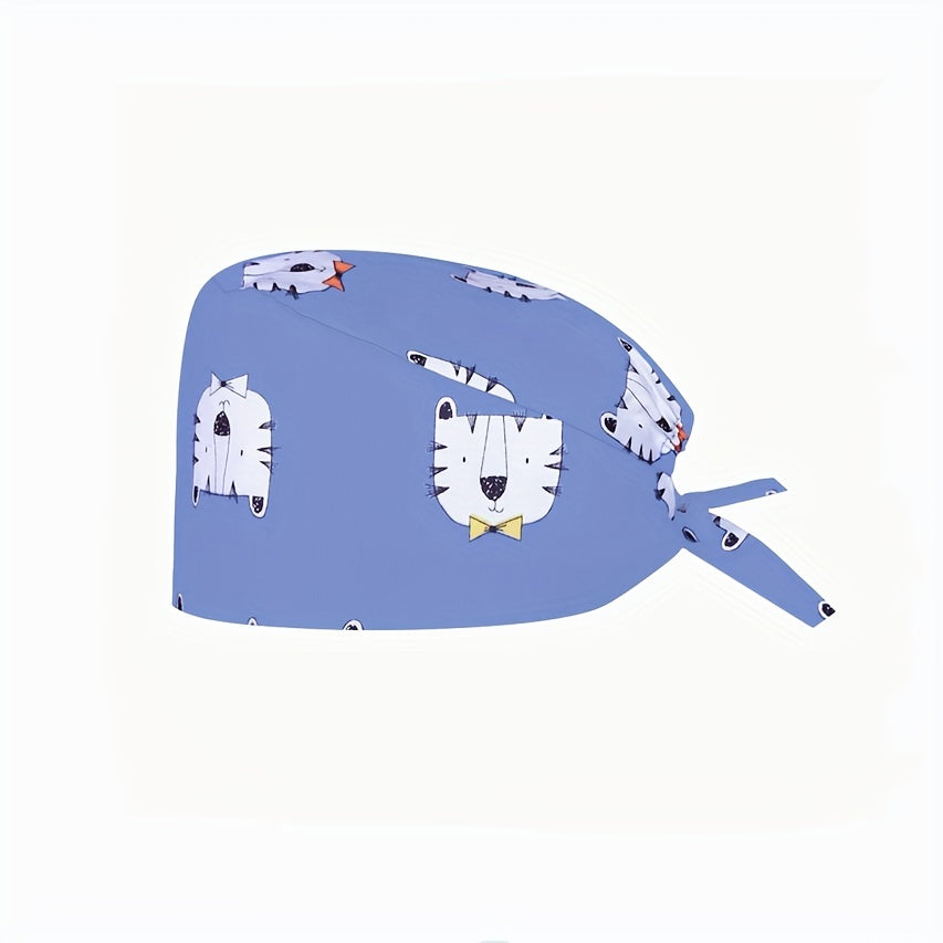 Cartoon Print Nurse Scrub Cap Adjustable Elastic Women Working Hat