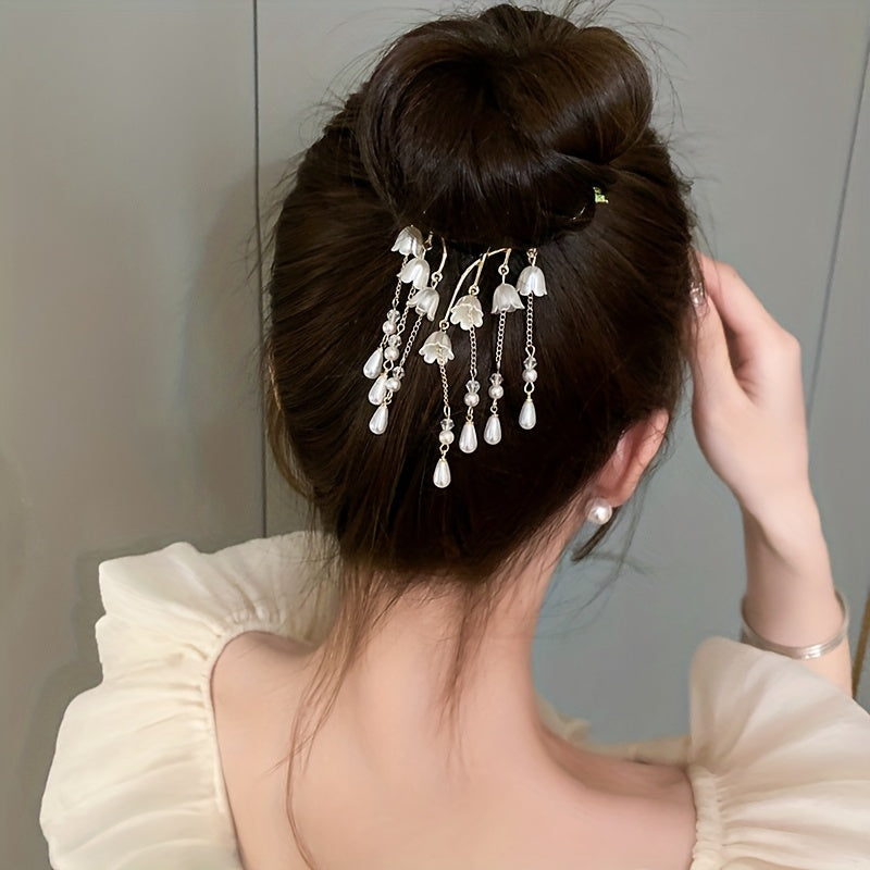 Vintage Flower Hair Claw Lily Of The Valley Tassel Headdress Banana Clip