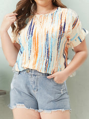  Colorblock Stripe Print Short Sleeve Top