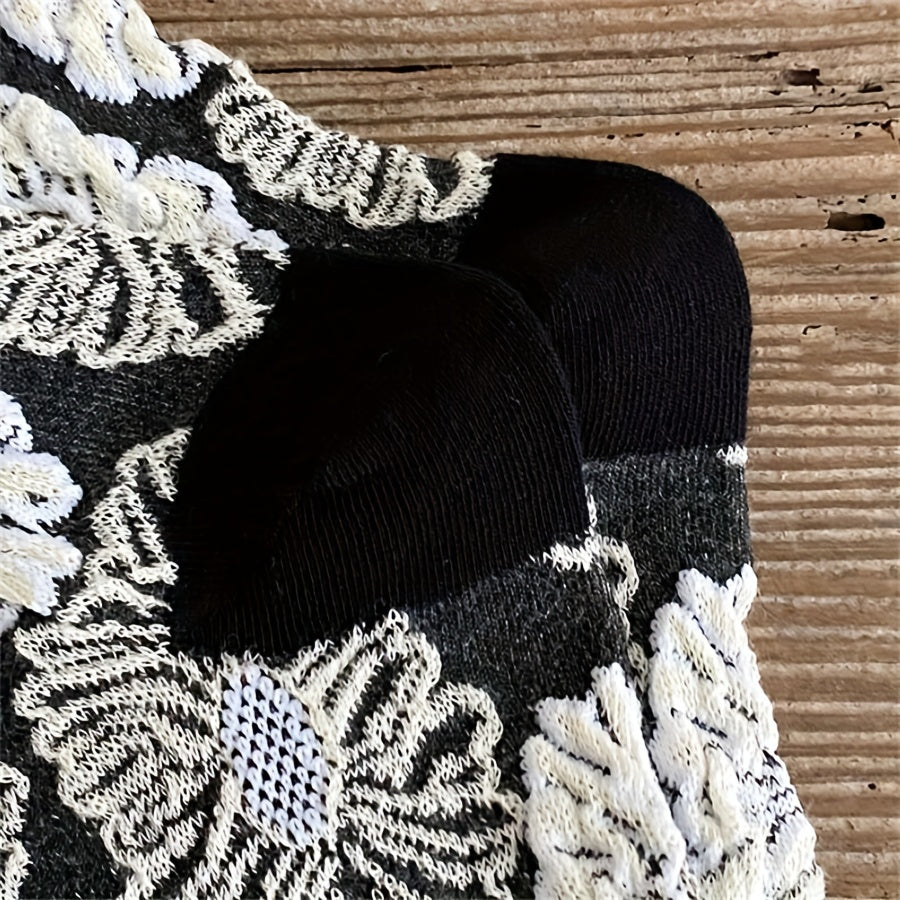 3 Pairs Vintage Textured Socks Women's Mid Tube Stockings