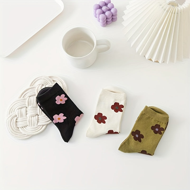 6 Pairs Floral Print Mid Tube Socks Women's Stockings