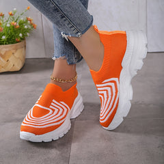 Women's Striped Knit Slip-On Sneakers for Running and Casual Wear