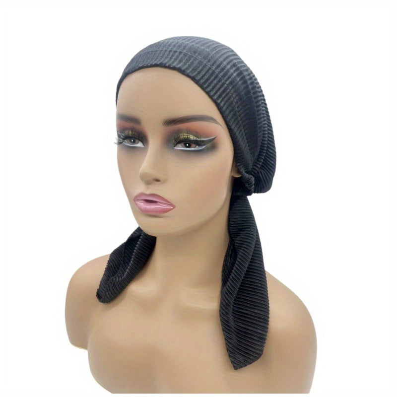 Striped Embossed Elastic Turban Solid Head Wraps Casual Lightweight Headscarf