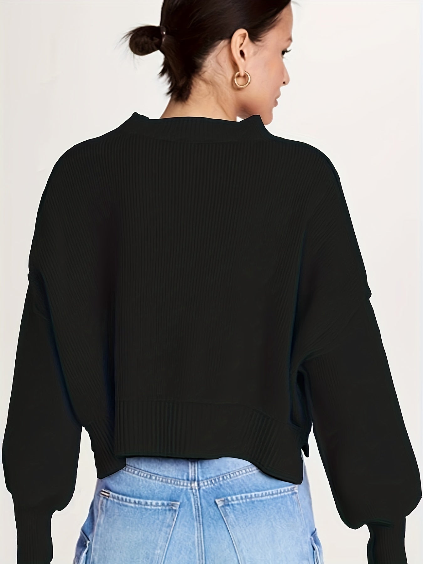  Solid Long Sleeve Crew Neck Sweater