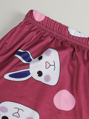  Rabbit & Dot Print Pajama Set Long Sleeve Tee & Pants Two Piece