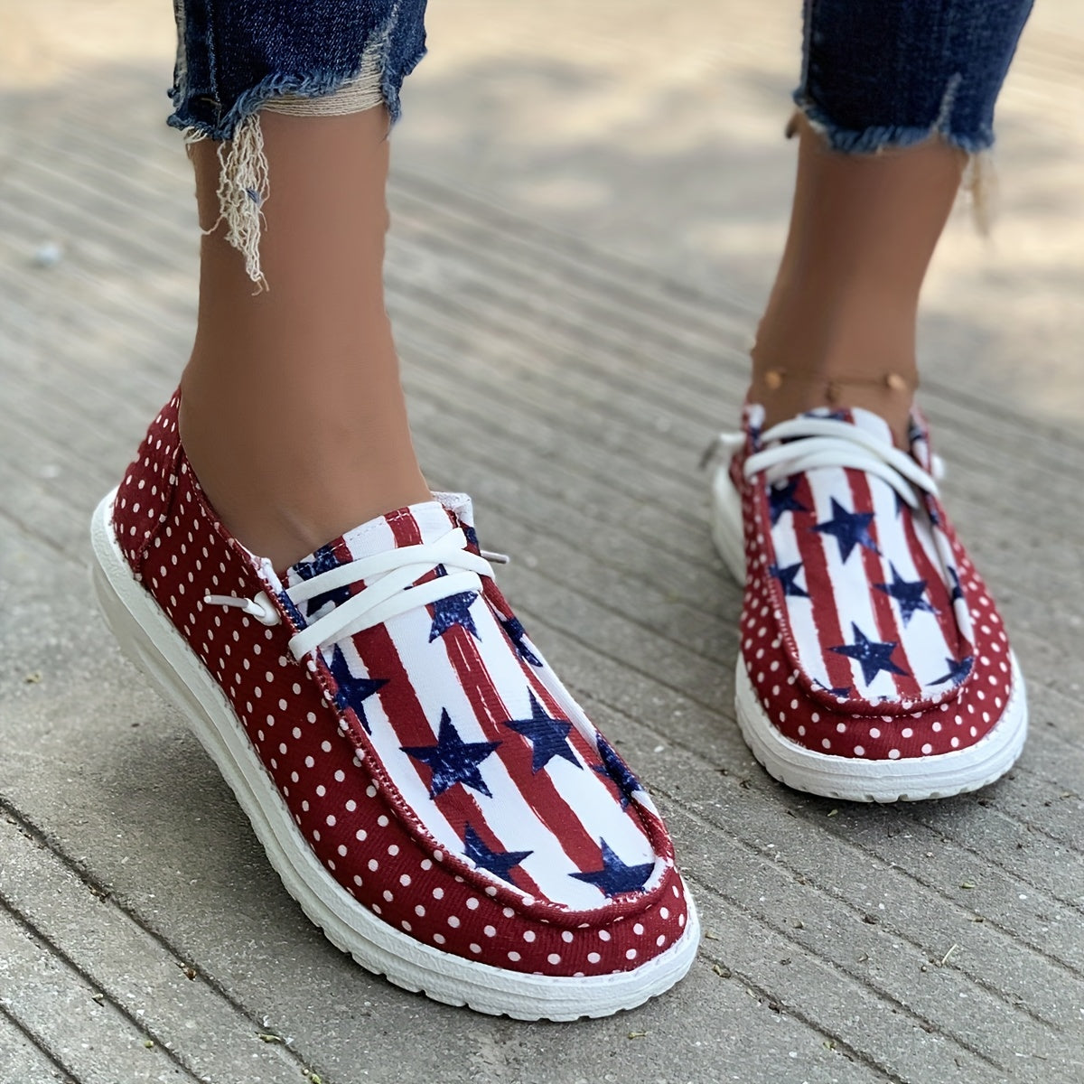 Women's Stars & Polka Dot Canvas Shoes Lace Up Slip On Casual Outdoor Shoes