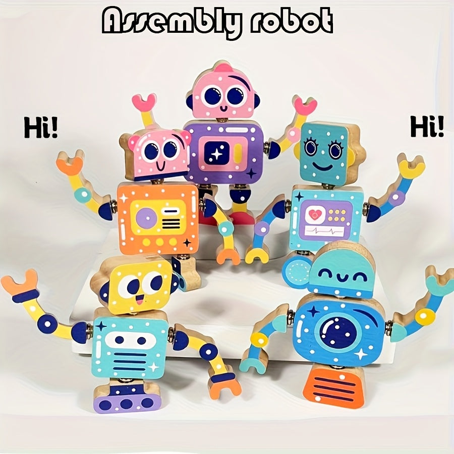 Wooden Robot Building Blocks Puzzle Toy Set 5pcs Interactive Robot Toys