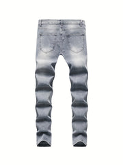 Mens Ripped Jeans Paint Splatter Chain Casual Street Style Denim Pants