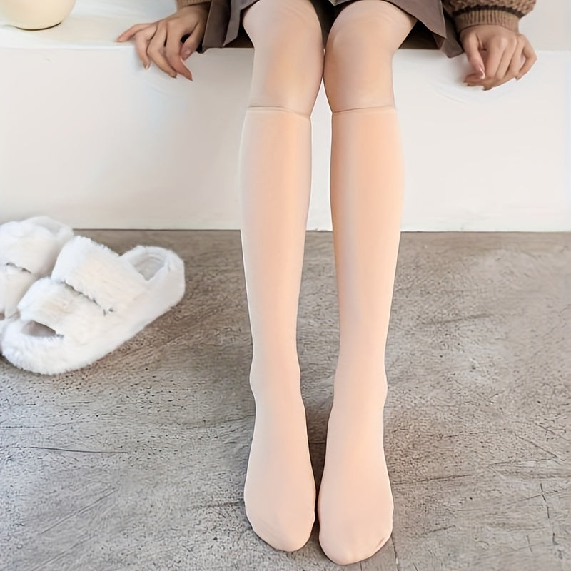 Plush Lined Socks Women's Comfy & Warm Solid Stockings